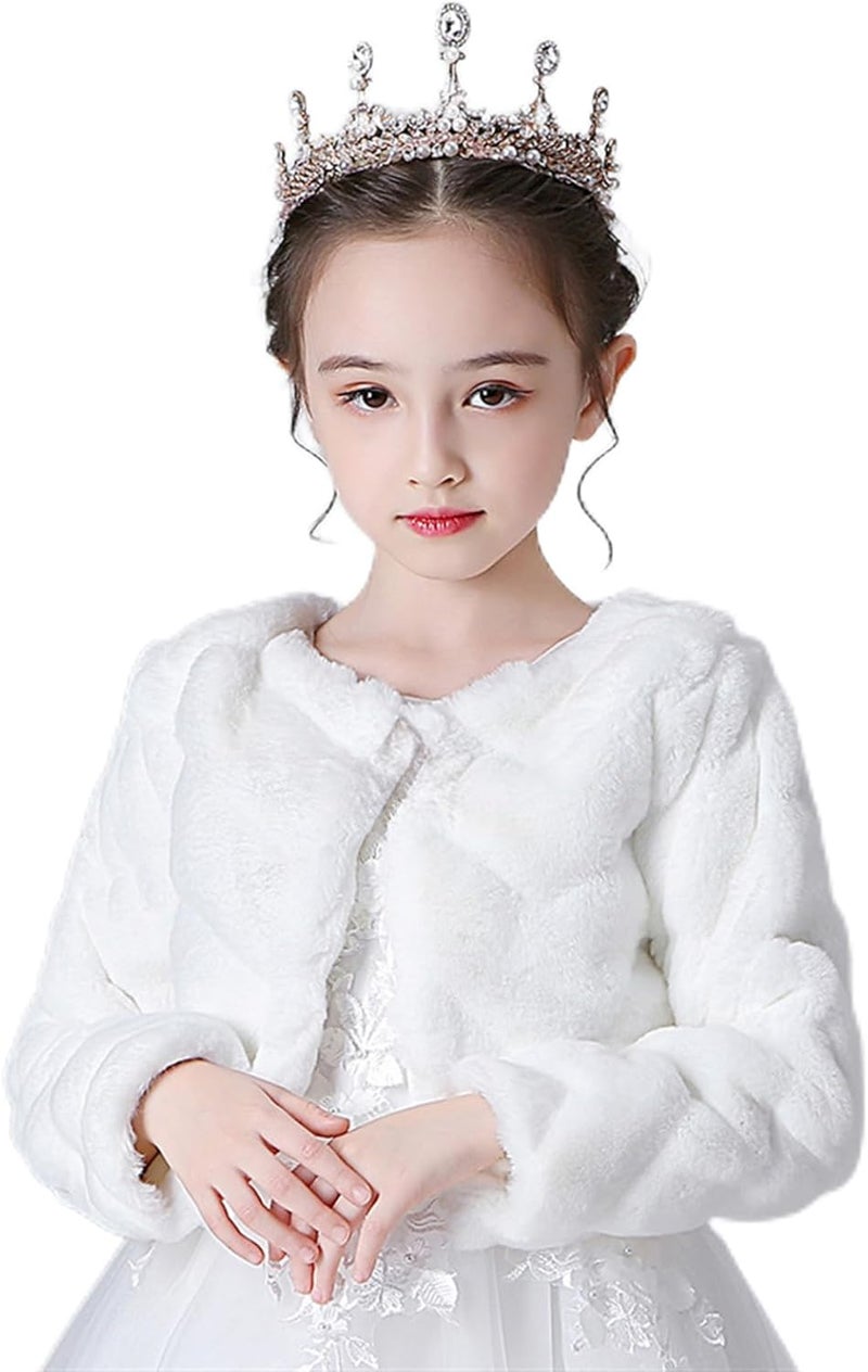 BESTORI Girls Princess Faux Fur Wrap Shawl Cozy Flower Girls Bolero Shrug Winter Warm Cape Party Wedding Dress Up - Image 1
